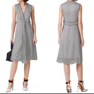 Deborah Lyons Ashley Midi Dress 2 Black Striped Crepe Luxury Old Money Ladylike